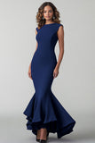 Dark Green Bateau Neck Mermaid Formal Dress With Ruffles