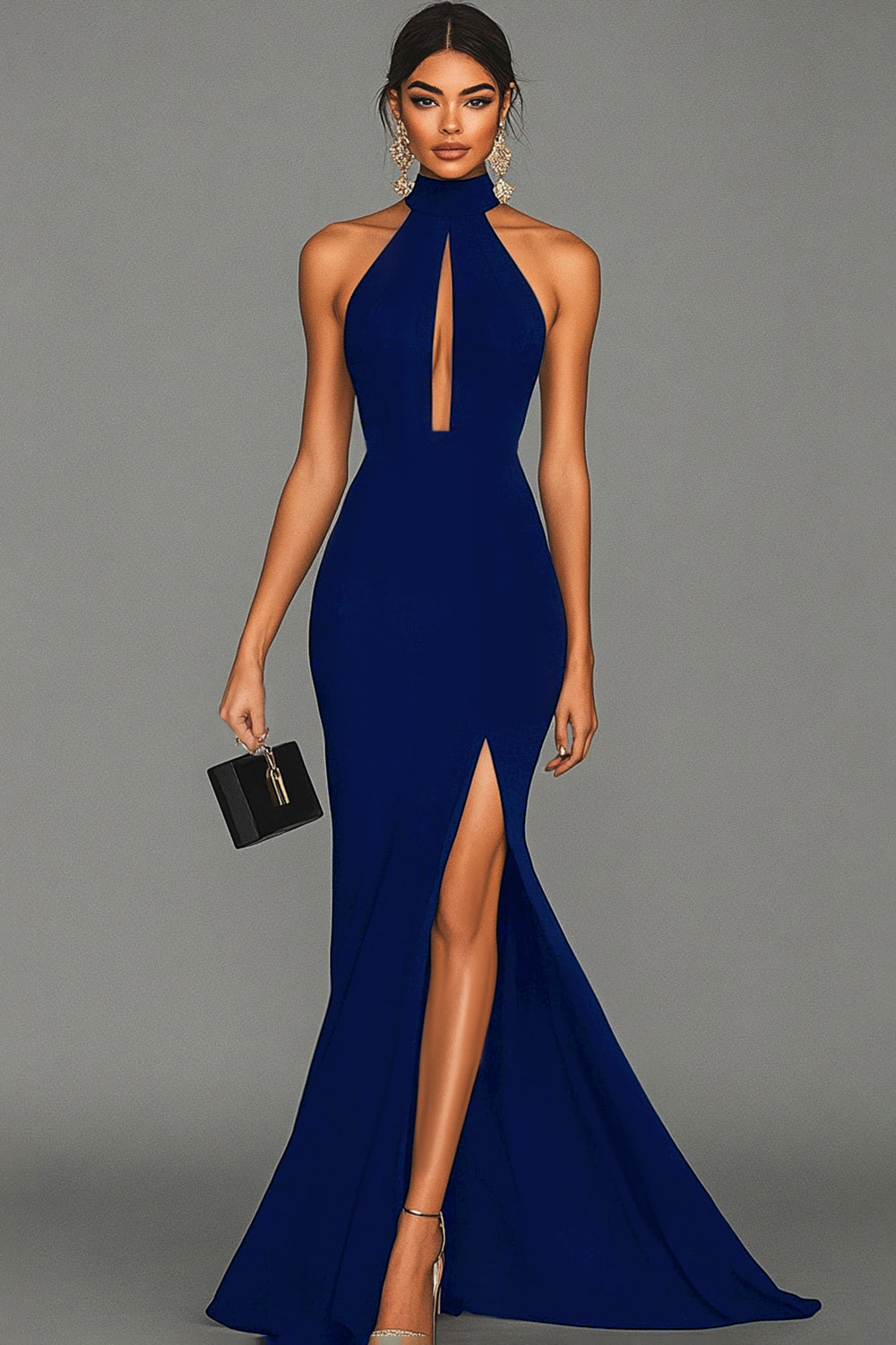 WEDTREND Women Black Formal Dress With Slit Mermaid Halter Neck With Hook Satin Formal Wear Dress WEDTREND Women Black Formal Dress With Slit Mermaid Halter Neck With Hook Satin Formal Wear Dress
