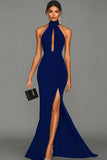 Black Halter Neck Mermaid Satin Formal Dress