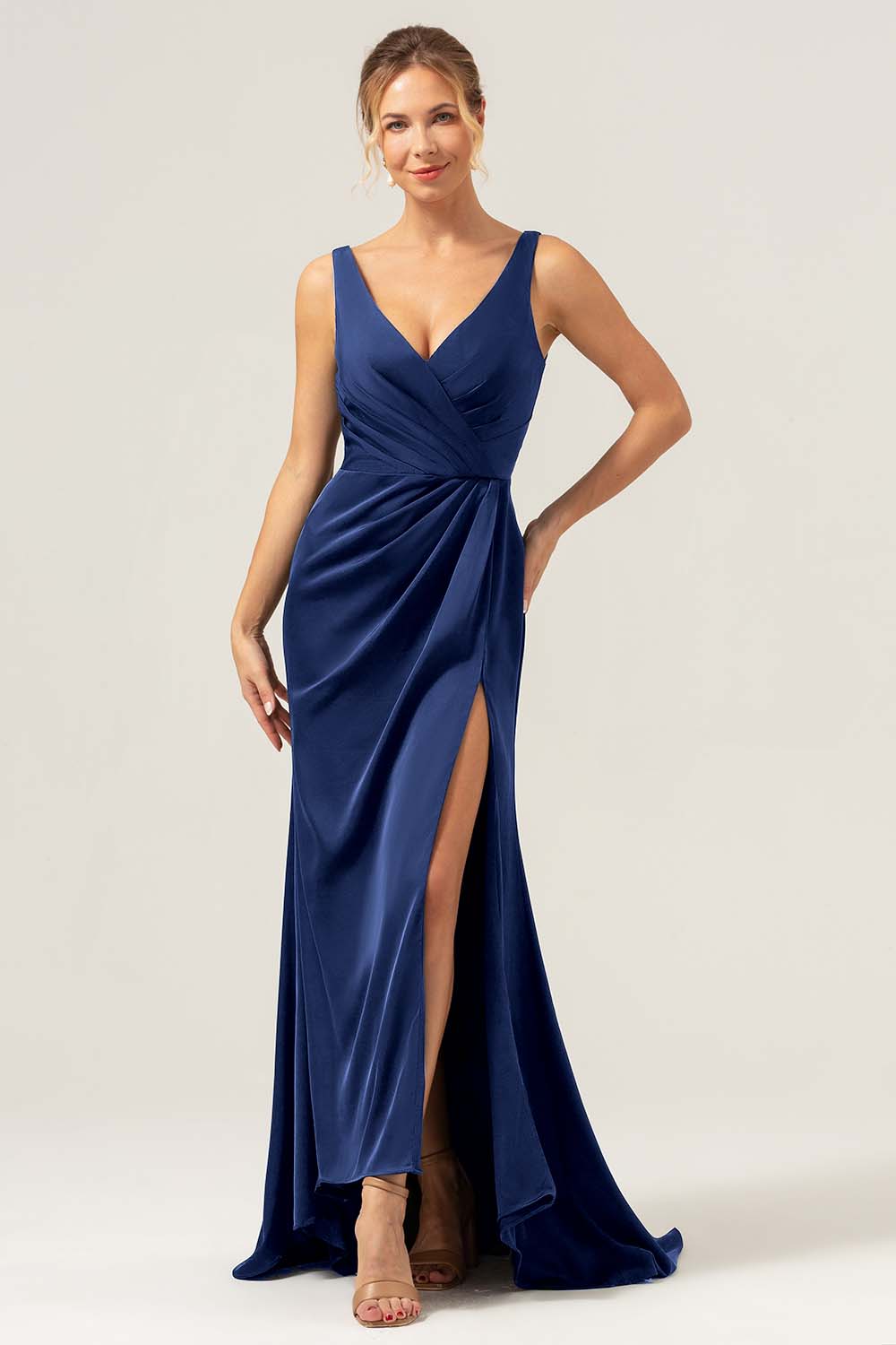 Wedtrend Women Burgundy Bridesmaid Dress with Slit Mermaid V Neck Ruched High-Low Long Satin Wedding G WEDTREND Wedtrend Women Burgundy Bridesmaid Dress with Slit Mermaid V Neck Ruched High-Low Long Satin Wedding G WEDTREND