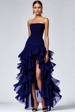 Black Strapless Tiered Ruffles Tulle Formal Dress