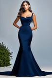 Black Satin Mermaid Long Formal Dress