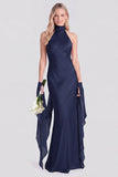 Halter Pink Mermaid Satin Backless Bridesmaid Dress
