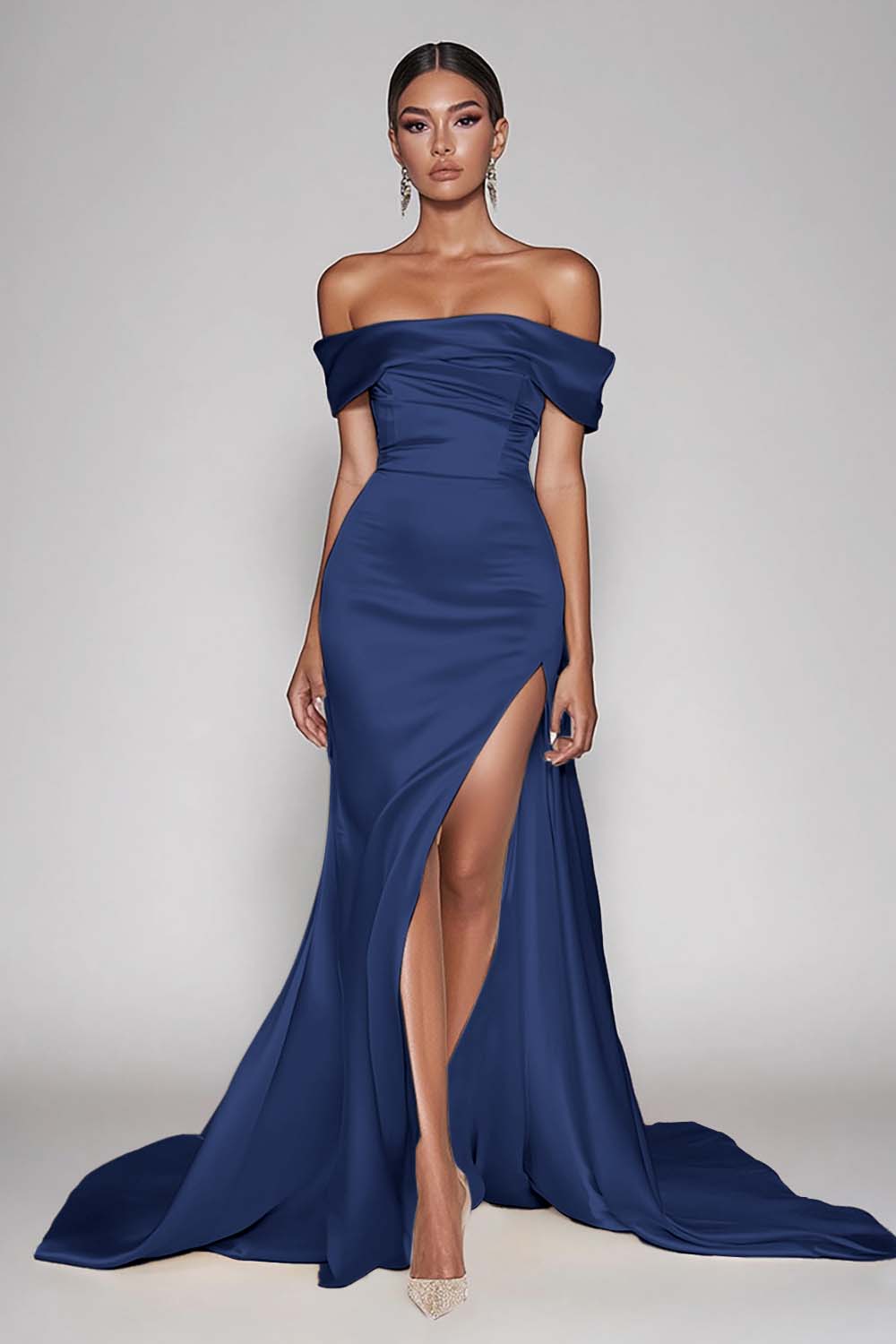 WEDTREND Women Off The Shoulder Formal Dress With Slit Mermaid Black Long Wedding Guest Dress WEDTREND Women Off The Shoulder Formal Dress With Slit Mermaid Black Long Wedding Guest Dress