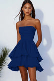 Black Strapless A-Line Pleated Homecoming Dress with Ruffles