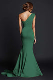 One Shoulder Mermaid Ruched Khaki Maxi Dress