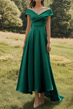 Off The Shoulder Sage Slim Formal Dress with Wide Hem