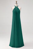 Simple White A Line Halter Long Engagement Dress