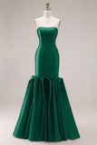 Fuchsia Strapless Mermaid Satin Long Prom Dress with 3D Flowers