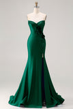 Royal Blue Strapless Sequin Corset Beaded Mermaid Long Prom Dress with 3D Flowers
