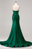 Royal Blue Strapless Sequin Corset Beaded Mermaid Long Prom Dress with 3D Flowers