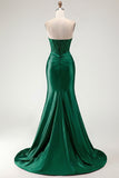Burgundy Mermaid Sweetheart Corset Beaded Ruched Long Prom Dress with Slit