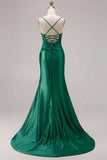 Mermaid Fuchsia Satin Cut Out Ruched Long Prom Dress with Slit