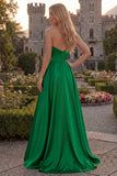 Fuchsia Strapless A Line Satin Maxi Prom Dress