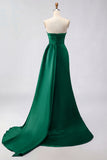 Royal Blue A Line Beaded Strapless Ruched Long Prom Dress with Slit