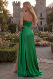 One Shoulder Light Blue A Line Ruched Prom Dress with Slit