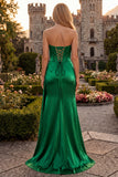 Strapless Corset Satin Burgundy Prom Dress with Slit
