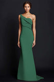 One Shoulder Mermaid Ruched Khaki Maxi Dress