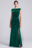 Black and Brown Velvet Bateau Neck Cap Sleeve Long Formal Dress with Slit