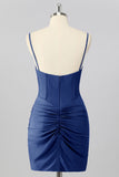 Bodycon Corset Ruched Mini Royal Blue Homecoming Dress with Beading