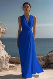 White A Line V-Neck Ruched Engagement Dress