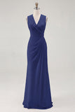 White A Line V-Neck Ruched Engagement Dress
