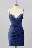 Bodycon Corset Ruched Mini Royal Blue Homecoming Dress with Beading