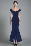 Black Off the Shoulder Mermaid Velvet Long Formal Dress