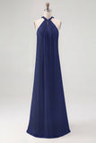 Simple White A Line Halter Long Engagement Dress