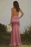 Dusty Sage Mermaid Halter Satin Backless Maxi Dress