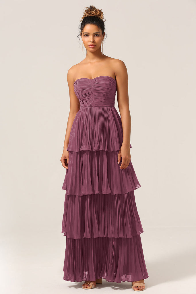 Beaded Sweetheart Neck Tiered Sweep Train Dress Lilac