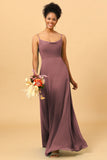 A Line Spaghetti Straps Floor-Length Chiffon Bridesmaid Dress