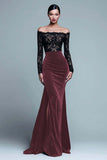 Red Off The Shoulder Mermaid Velvet Formal Dress with Slit