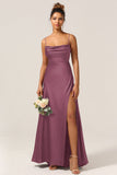 A-Line Spaghetti Straps Floor-Length Satin Bridesmaid Dress With Sleeveless