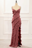 Spaghetti Straps Jade Tiered Mermaid Bridesmaid Dress With Slit