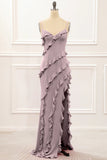 Spaghetti Straps Jade Tiered Mermaid Bridesmaid Dress With Slit