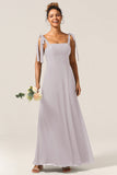 A-Line Spaghetti Straps Floor-Length Chiffon Bridesmaid Dress with Slit