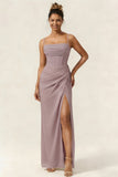 Green Flower Mermaid Corset Chiffon Long Bridesmaid Dress with Slit