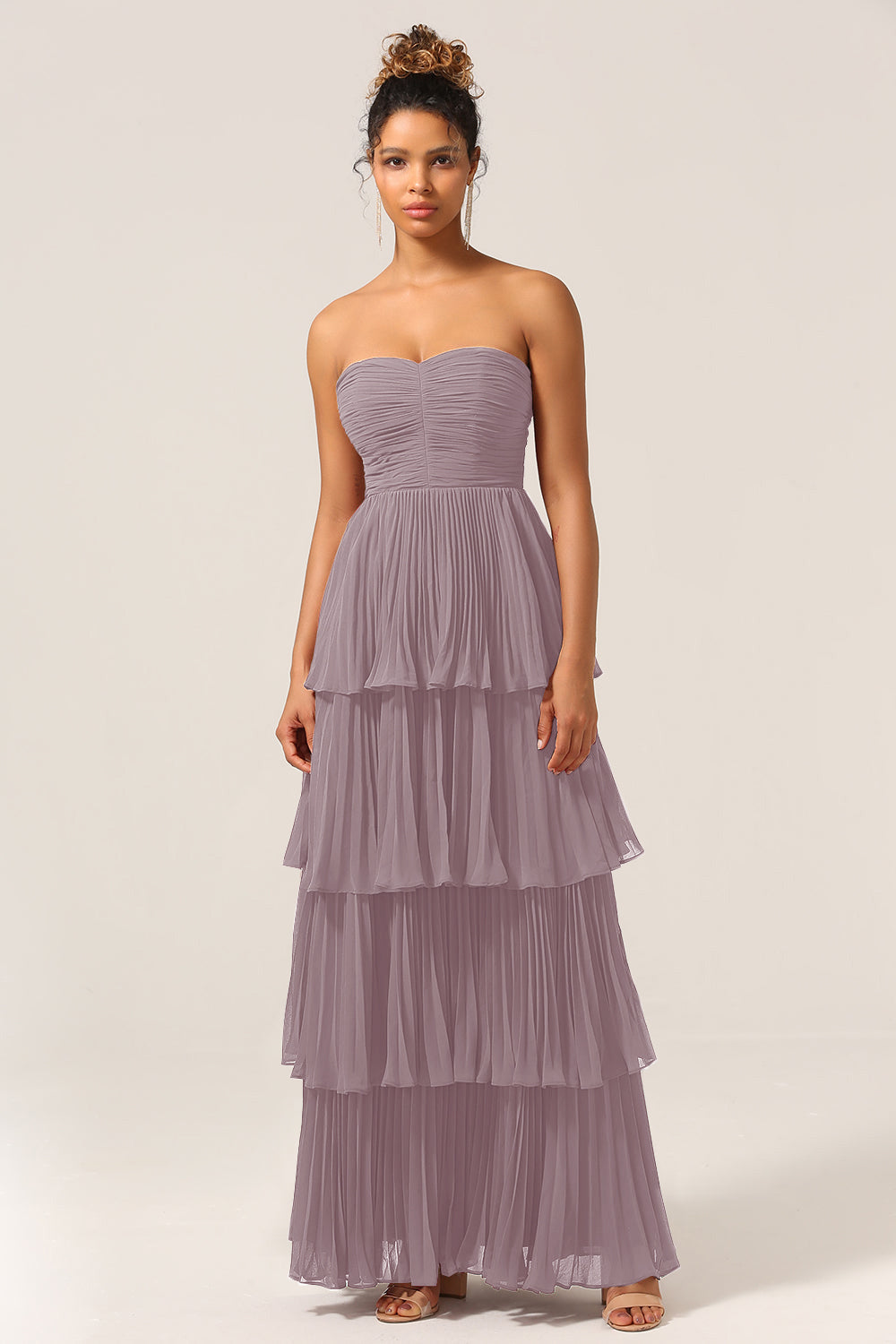 A-Line Sweetheart Floor Length Tiered Chiffon Bridesmaid Dress