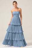 A-Line Sweetheart Tiered Floor Length Chiffon Lilac Bridesmaid Dress