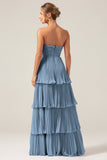 A-Line Sweetheart Tiered Floor Length Chiffon Lilac Bridesmaid Dress