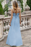 Matcha Sheath Spaghetti Straps Chiffon Floor Length Bridesmaid Dress