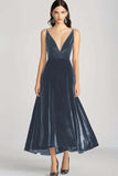 Black Spaghetti Straps Velvet A-Line Formal Dress