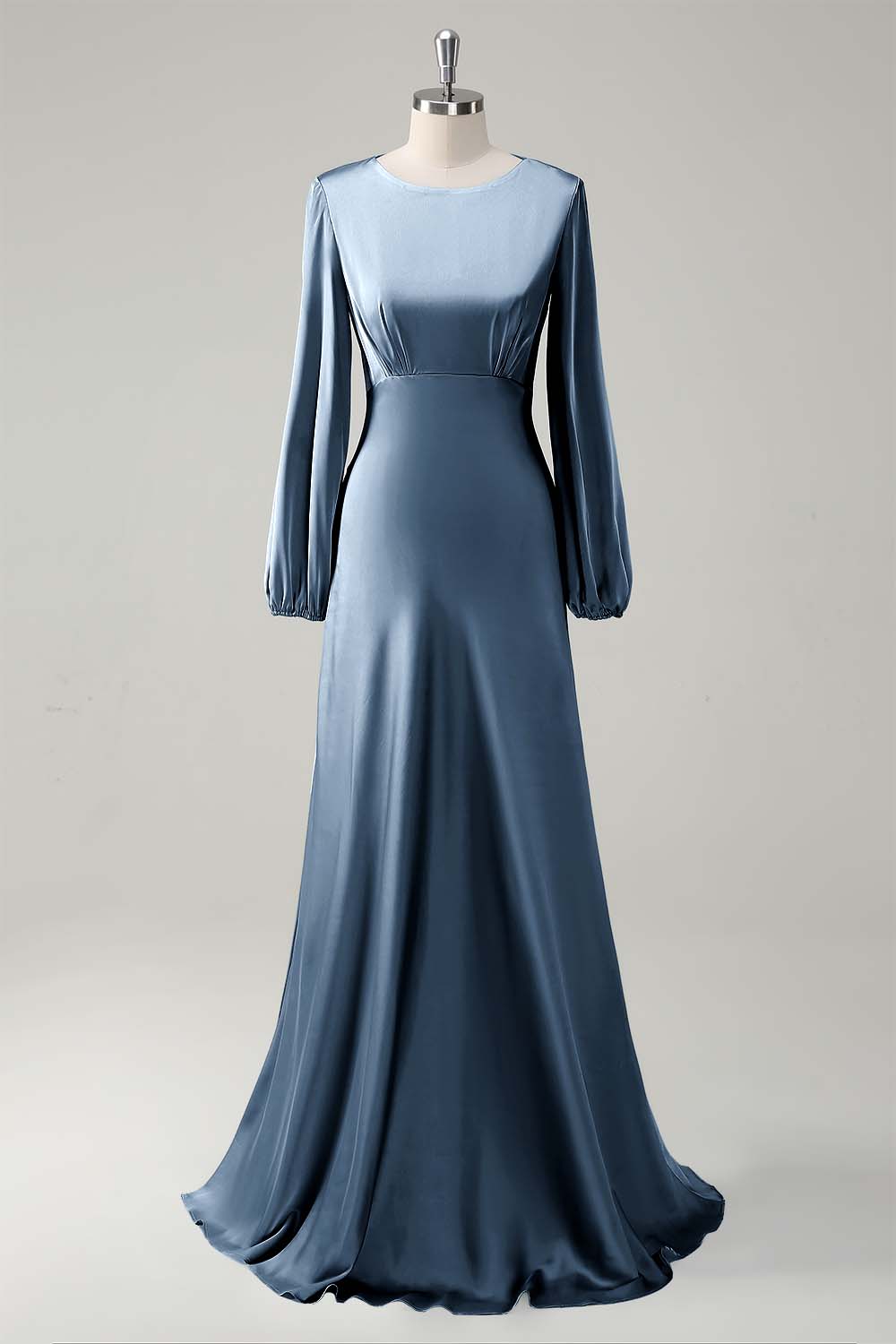crew neck satin dress SCSAlgin Women's Satin Long Sleeved Maxi Dress Sexy Slim Crew Neck Bodycon Pleated Dress Formal Cocktail Party Dresses