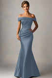 Peacock Blue Mermaid Off The Shoulder Ruched Long Formal Dress