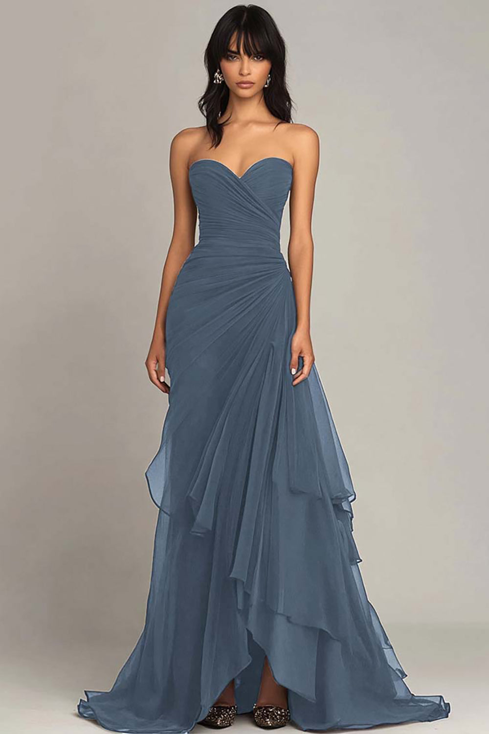 WEDTREND Women Dark Brown Sweetheart Ruffled Formal Dress Ruched Strapless Mermaid Evening Dress WEDTREND Women Dark Brown Sweetheart Ruffled Formal Dress Ruched Strapless Mermaid Evening Dress