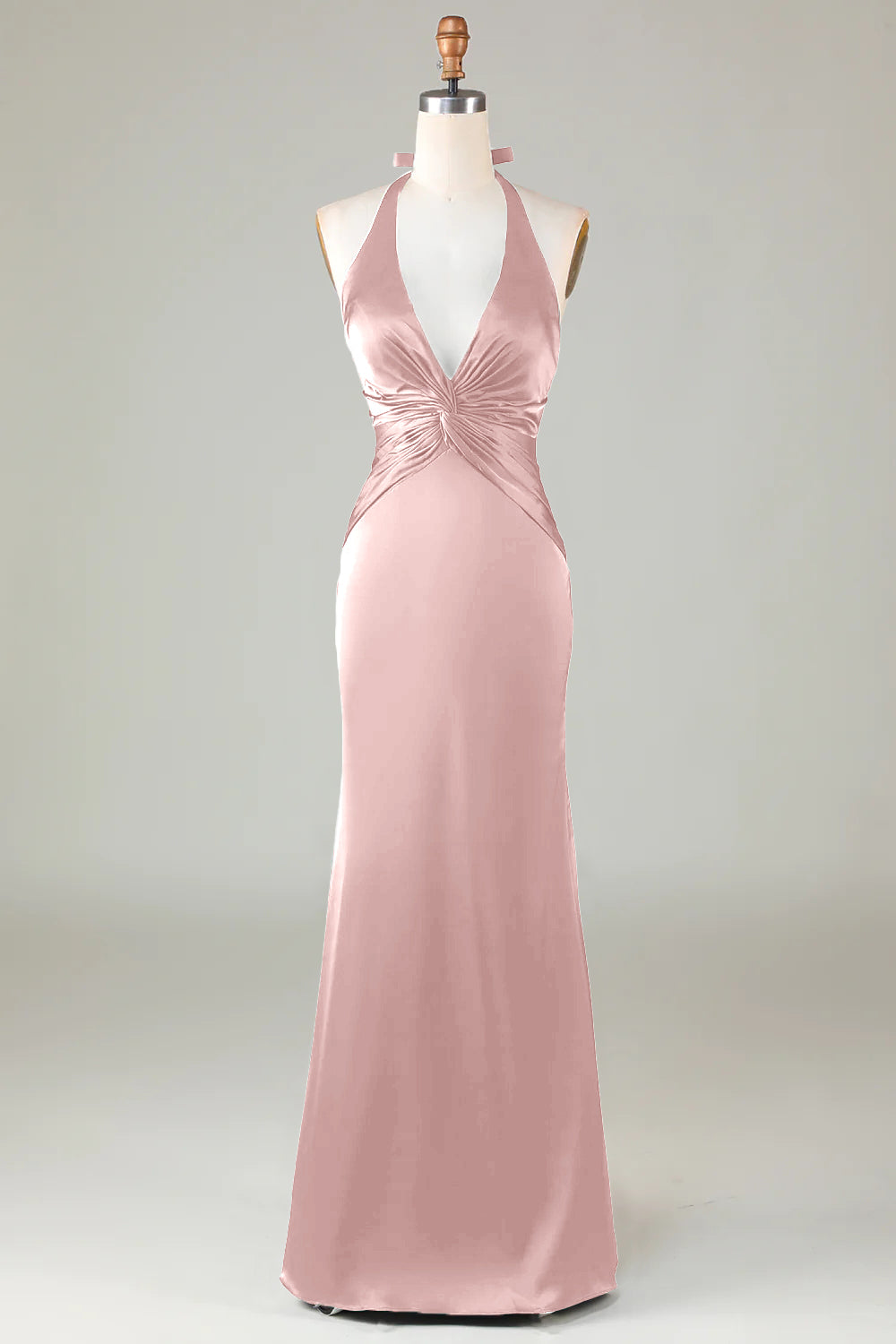 Wedtrend Women Blushing Pink Long Bridesmaid Dress Mermaid Halter V Neck Open Back Satin Ruched Wedding Guest Dress WEDTREND Wedtrend Women Blushing Pink Long Bridesmaid Dress Mermaid Halter V Neck Open Back Satin Ruched Wedding Guest Dress WEDTREND