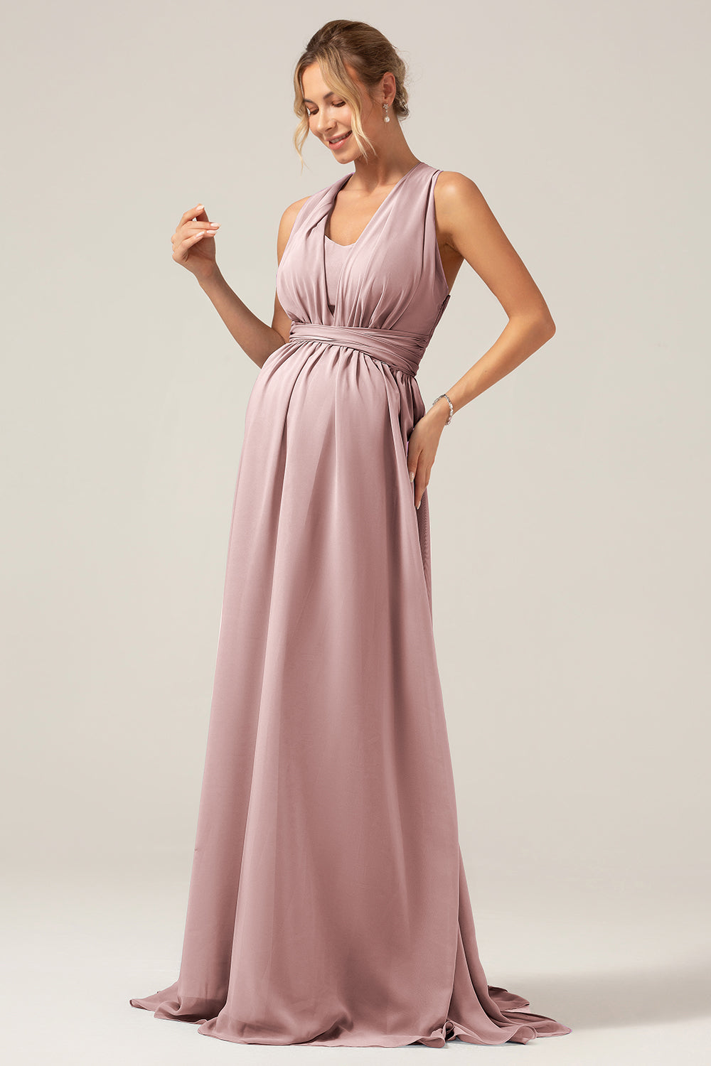 Wedtrend Women Dark Green Maternity Bridesmaid Dress A Line Chiffon Convertible Wedding Party Dress, Dusty Rose / US10
