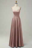 Dusty Sage A Line Spaghetti Straps Backless Satin Bridesmaid Dress