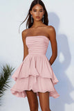 Black Strapless A-Line Pleated Homecoming Dress with Ruffles